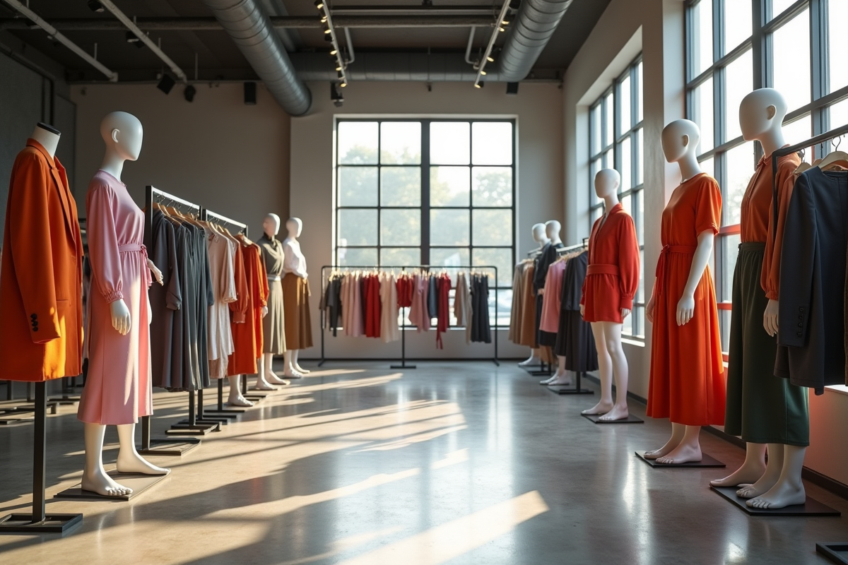 Intérieur d une boutique de mode élégante avec mannequins tendance