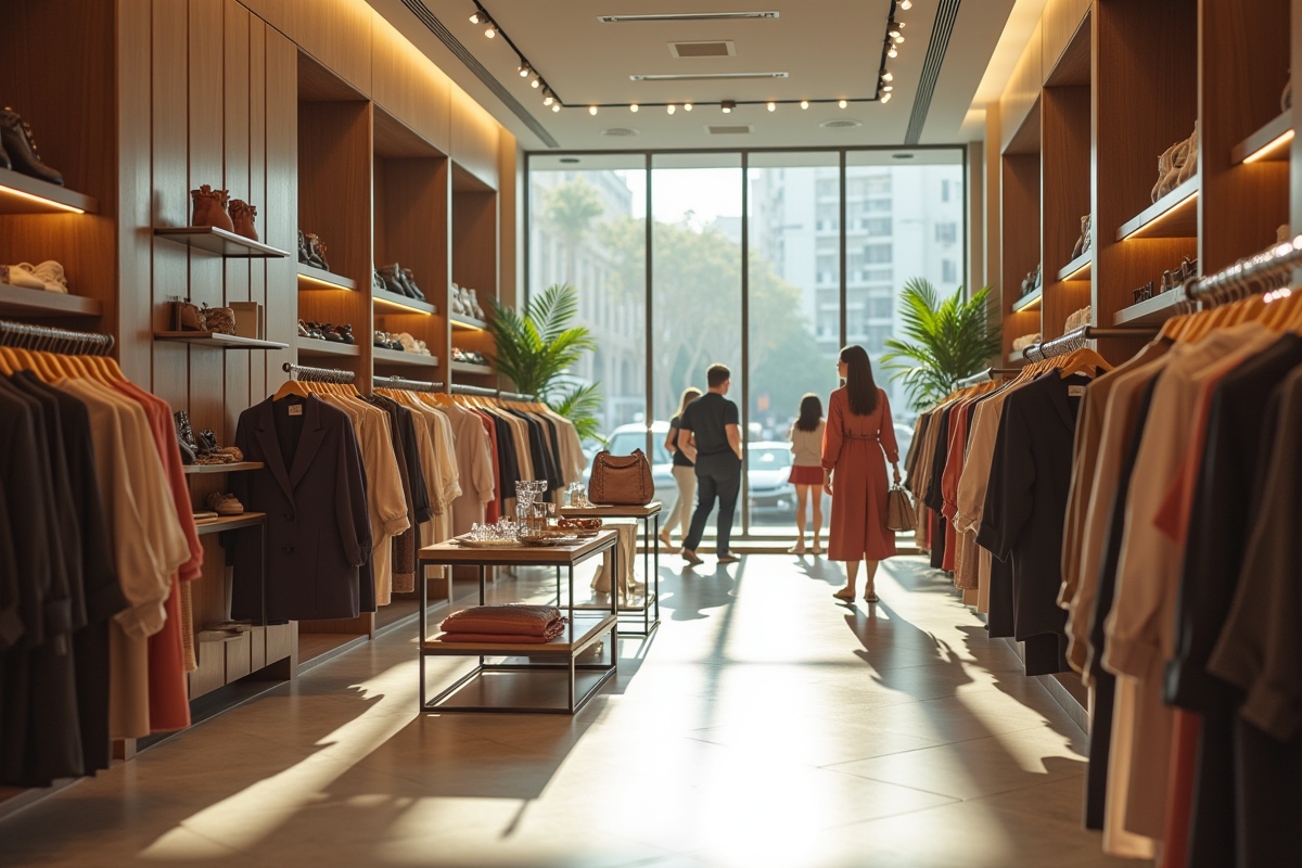 Intérieur d'une boutique élégante avec vêtements et accessoires