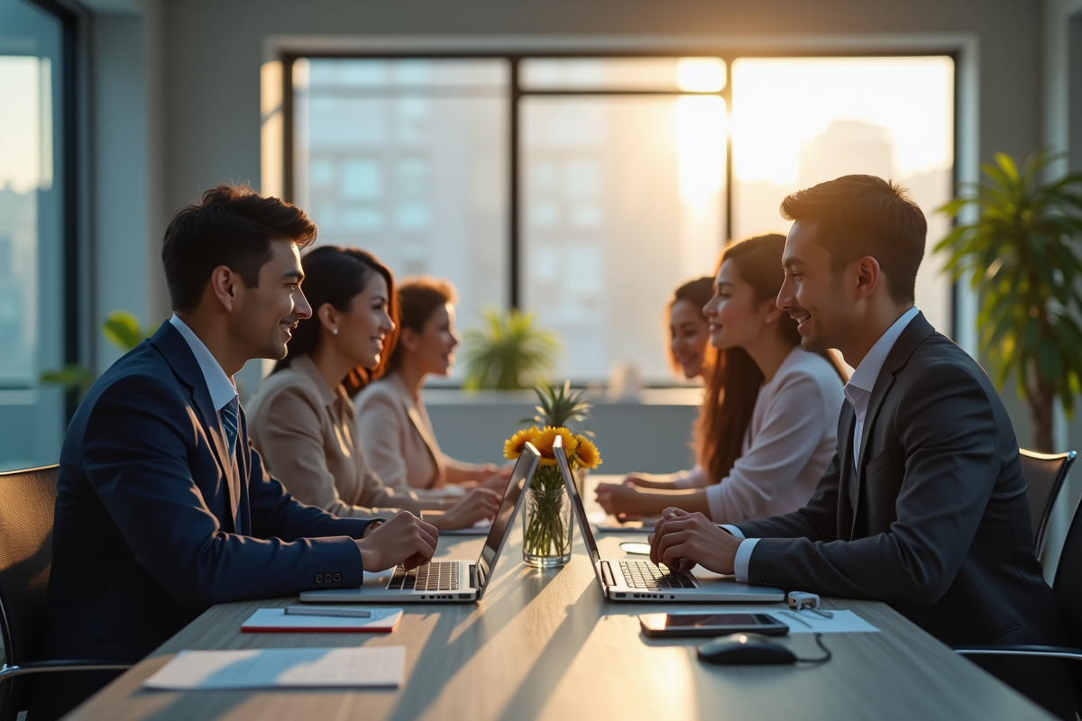 Bureau moderne ouvert avec professionnels divers en collaboration