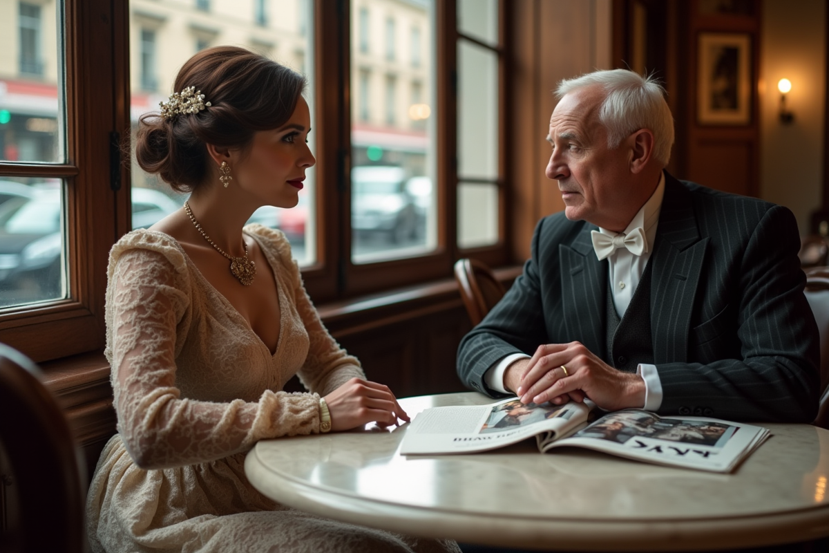 Duo élégant dans un café parisien vintage