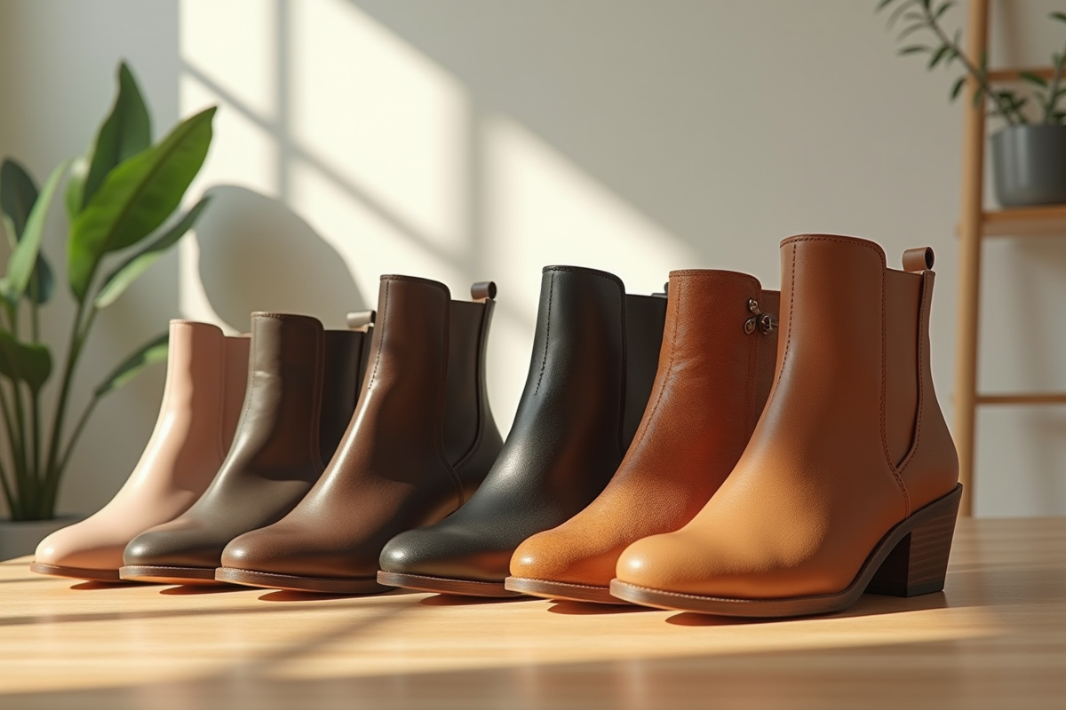 Collection de bottines tendance 2025 sur une table en studio lumineux
