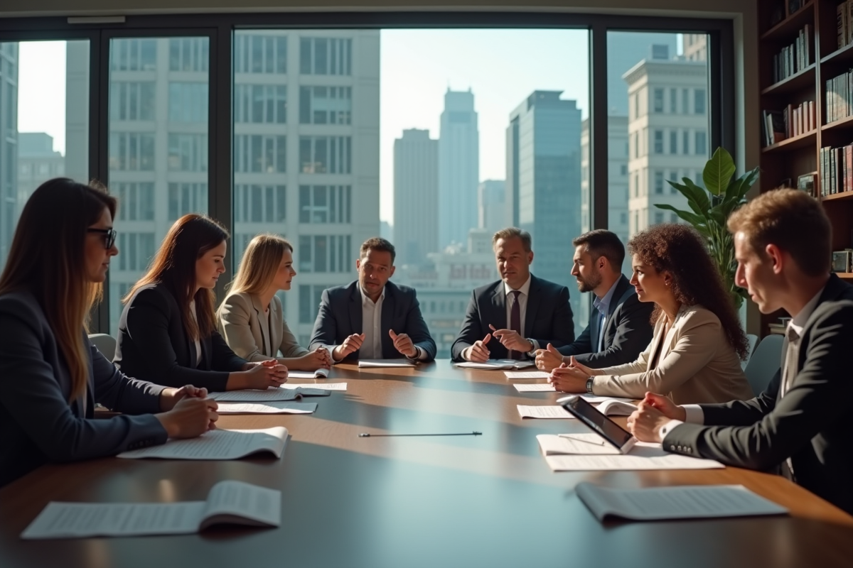 Groupe de professionnels en réunion dans un bureau