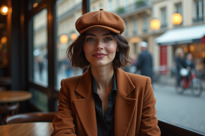 Femme &eacute;l&eacute;gante avec beret &agrave; Paris pour article mode