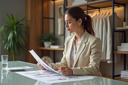 Femme &eacute;l&eacute;gante en bureau mode et croquis