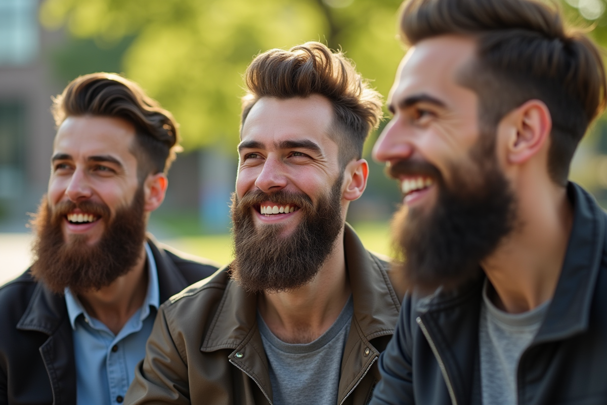 Groupe d hommes avec barbes dans un parc urbain en plein jour