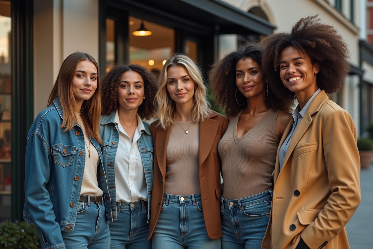 Groupe de personnes stylées devant une boutique urbaine