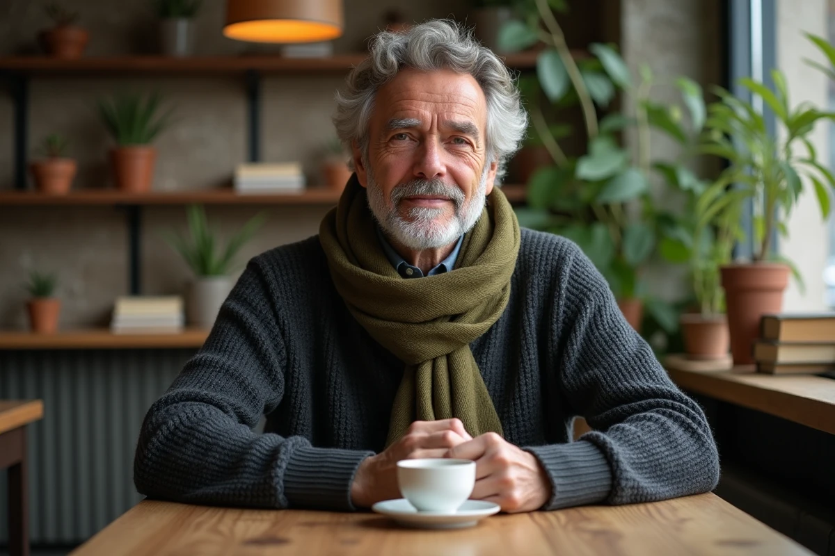 Homme mature avec café dans un cadre cosy