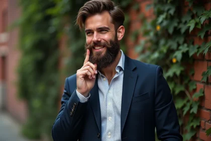 Homme &eacute;l&eacute;gant avec barbe en portrait urbain