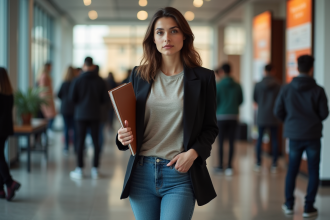 Jeune femme en attente dans une agence de casting