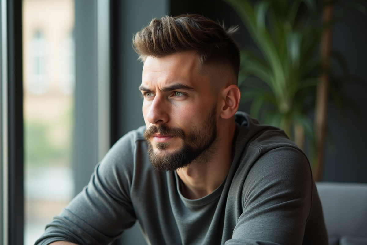 Jeune homme pensif dans un intérieur lumineux