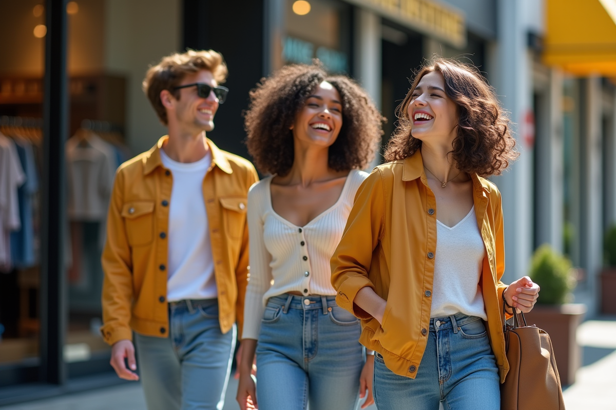 Groupe de jeunes souriants en streetwear mode urbaine en extérieur