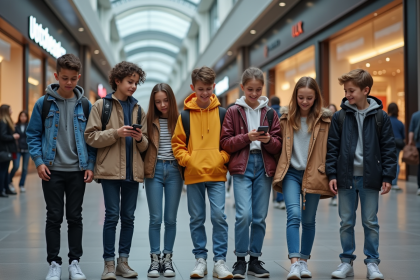 Groupe de jeunes dans un centre commercial moderne