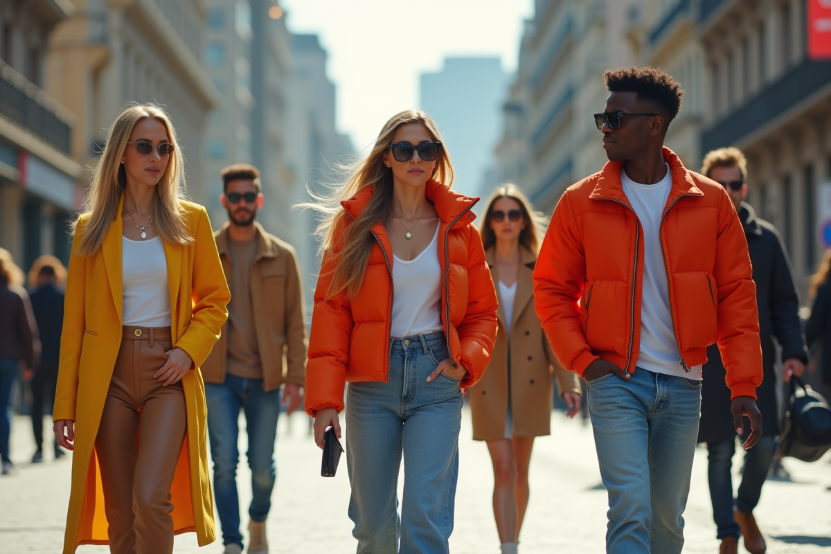 Groupe de jeunes adultes en mode tendance dans la ville