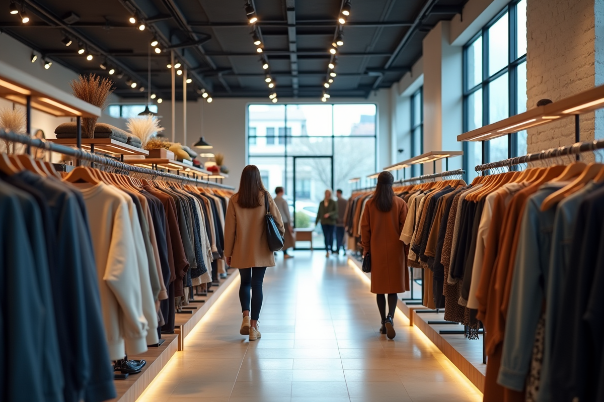 Intérieur moderne d un magasin de mode avec vêtements tendance