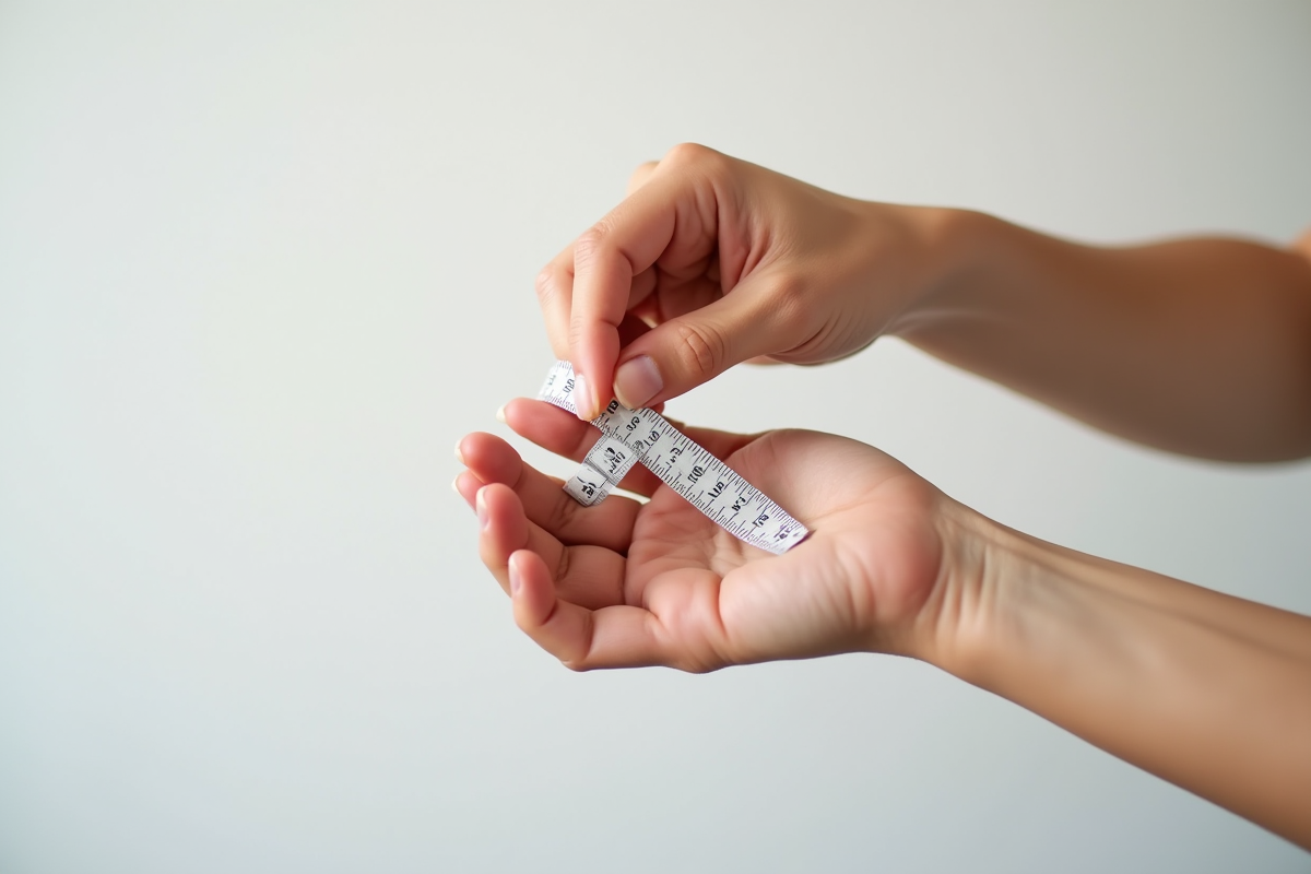 Personne mesurant son poignet avec un ruban souple