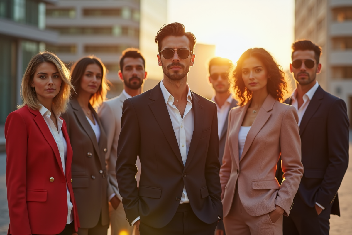 Groupe de professionnels élégants en mode luxe en ville