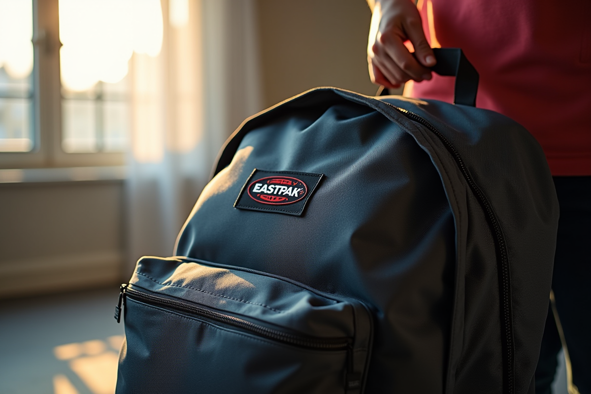 Zoom sur un sac Eastpak neuf prêt pour un voyage