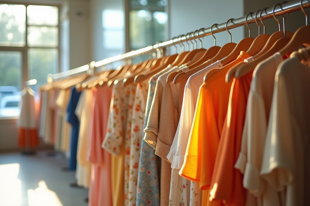 Vêtements d'été élégants affichés dans un rayon Zara lumineux